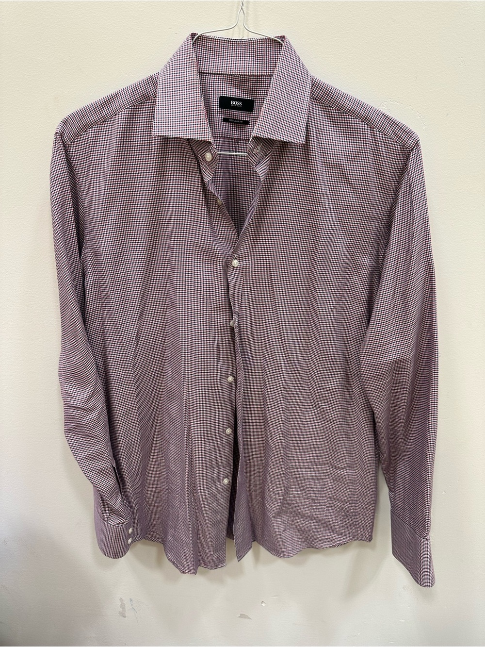 BOSS Men's Burgundy Micro-Check Dress Shirt